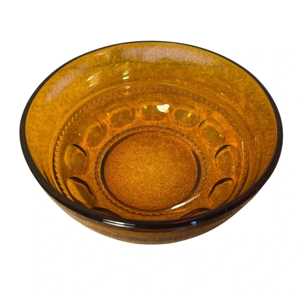 Vintage Amber King's Crown Thumbprint Glass Bowl Embossed Pattern Serving‎ Dish